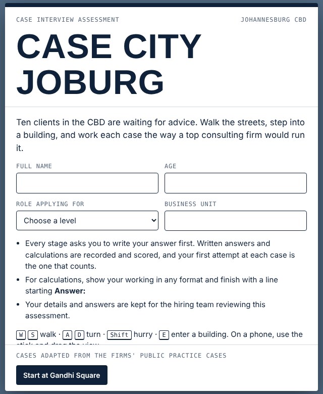 Case City Joburg start screen