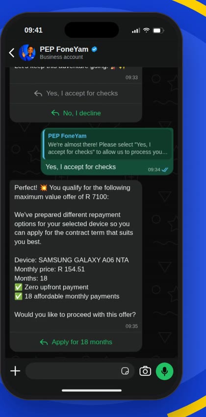 Funeka presenting a credit offer with monthly price and term